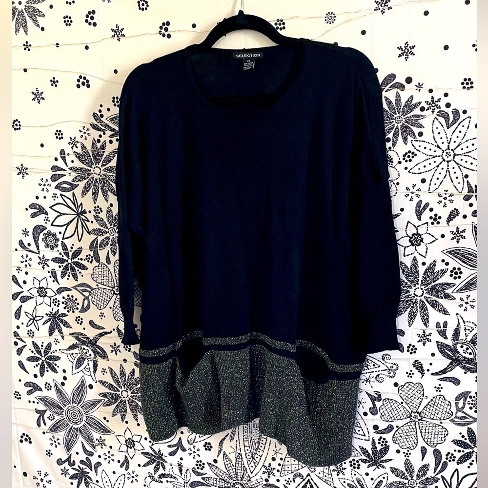 Plus size sweater black with gold stitch detailing around bottom - Picture 10 of 10